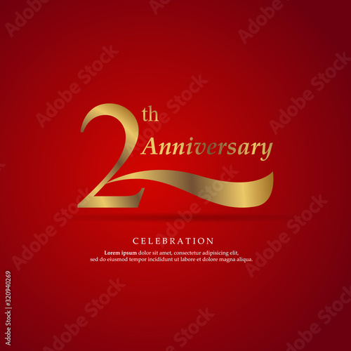 2th anniversary logo text decorative. With red background. Ready to use. Vector Illustration EPS 10