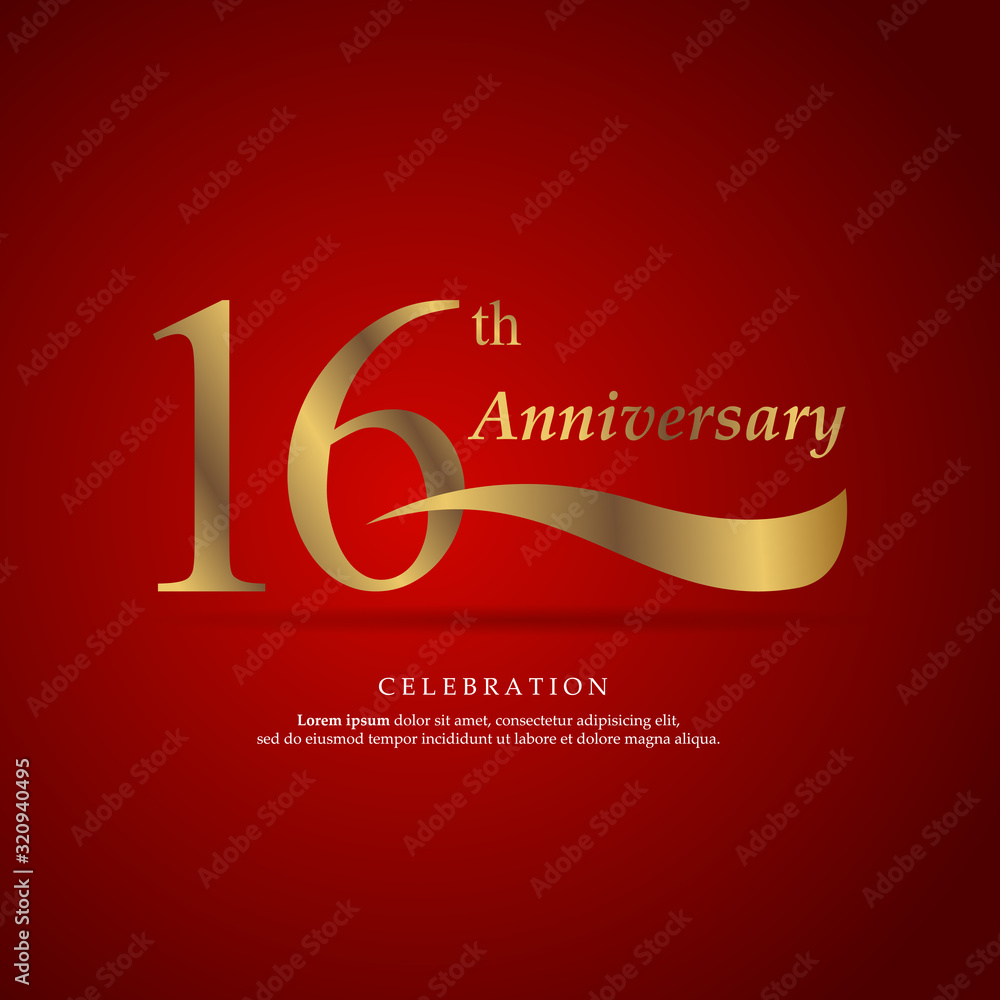 16th anniversary logo text decorative. With red background. Ready to use. Vector Illustration EPS 10 16th anniversary logo text decorative. With red background. Ready to use. Vector Illustration EPS 10