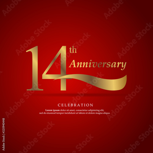 14th anniversary logo text decorative. With red background. Ready to use. Vector Illustration EPS 10