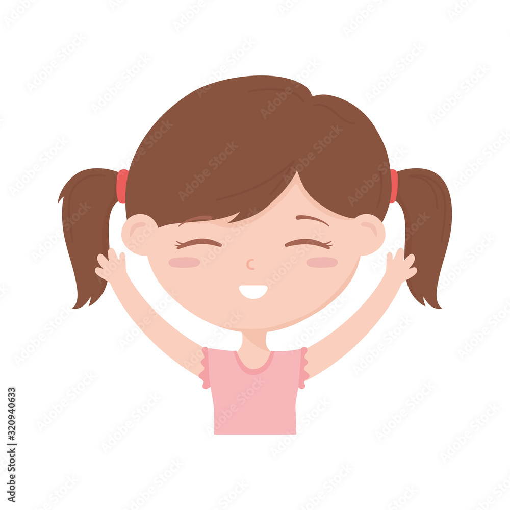 happy childrens day, cute girl hands up celebrating cartoon character happy childrens day, cute girl hands up celebrating cartoon character