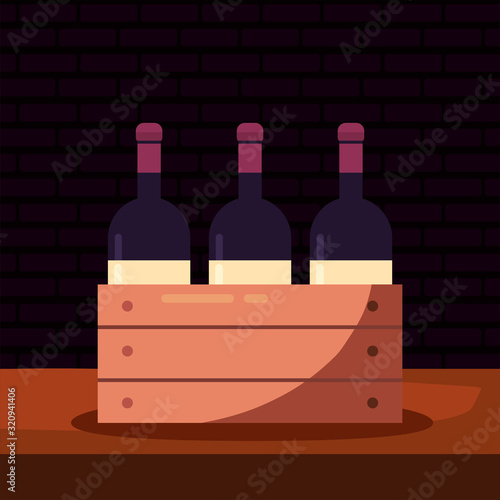 Wine bottles inside box vector design