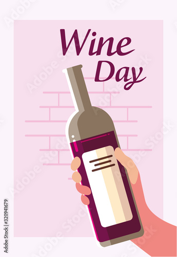 Hand holding bottle of wine day vector design