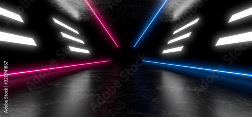 Fototapeta Naklejka Na Ścianę i Meble -  Beautiful composition of colored neon lights on a black background. 3d rendering image.