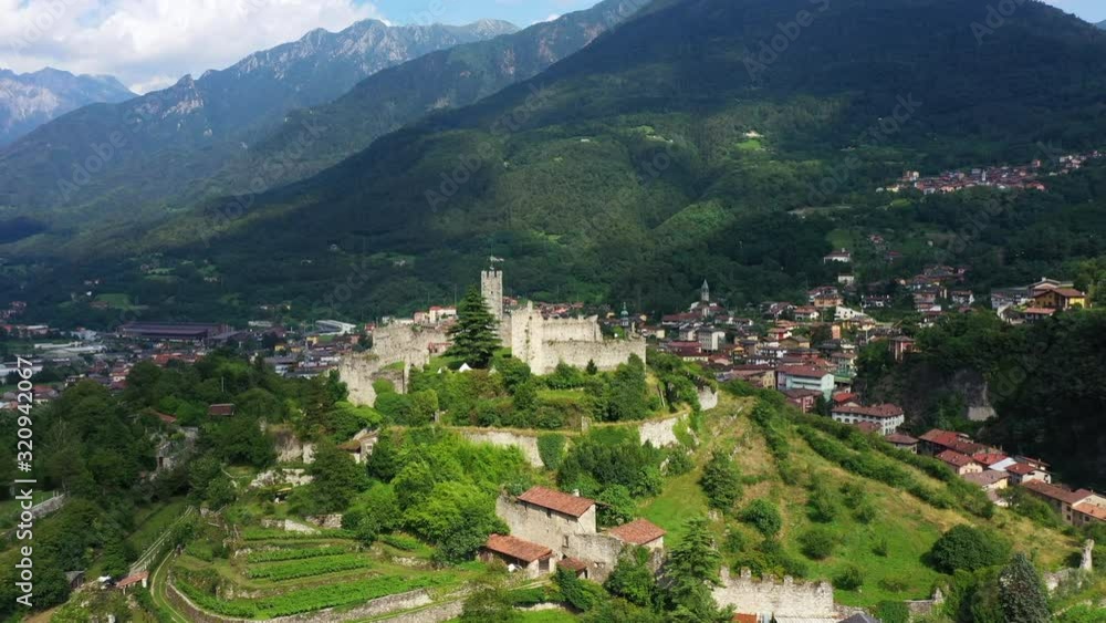 Castello Breno, Italy. Aerial view of an old castle in Italy in the city of Breno Castello Breno, Italy. Aerial view of an old castle in Italy in the city of Breno