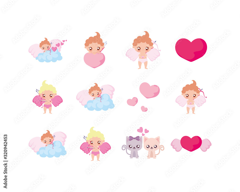Love and valentines day icon set vector design