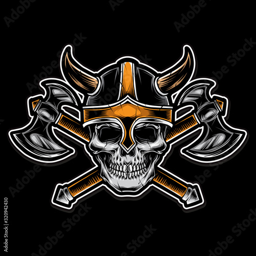 viking skull with weapon vector