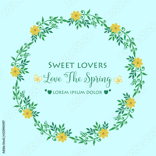 Ornate of leaf and floral frame, for elegant love spring greeting card pattern design. Vector