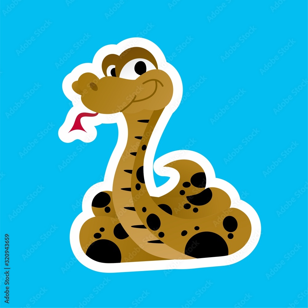 Sticker of the Brown Snake Issues the Tongue Cartoon, Cute Funny Character, Flat Design Sticker of the Brown Snake Issues the Tongue Cartoon, Cute Funny Character, Flat Design