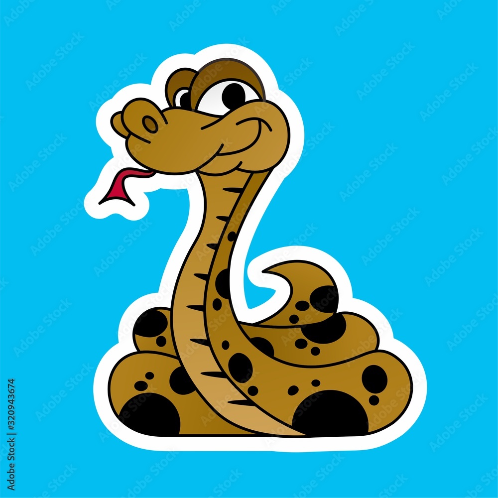 Fototapeta premium Sticker of the Brown Snake Issues the Tongue Cartoon, Cute Funny Character, Flat Design