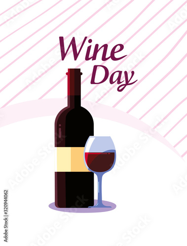 Bottle and cup of wine day vector design