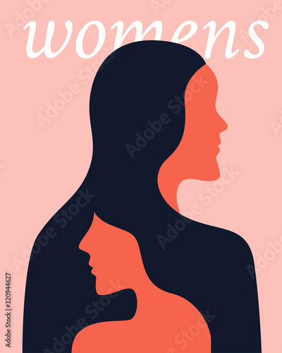 women's day campaign poster background design with two long hair girl vector illustration.