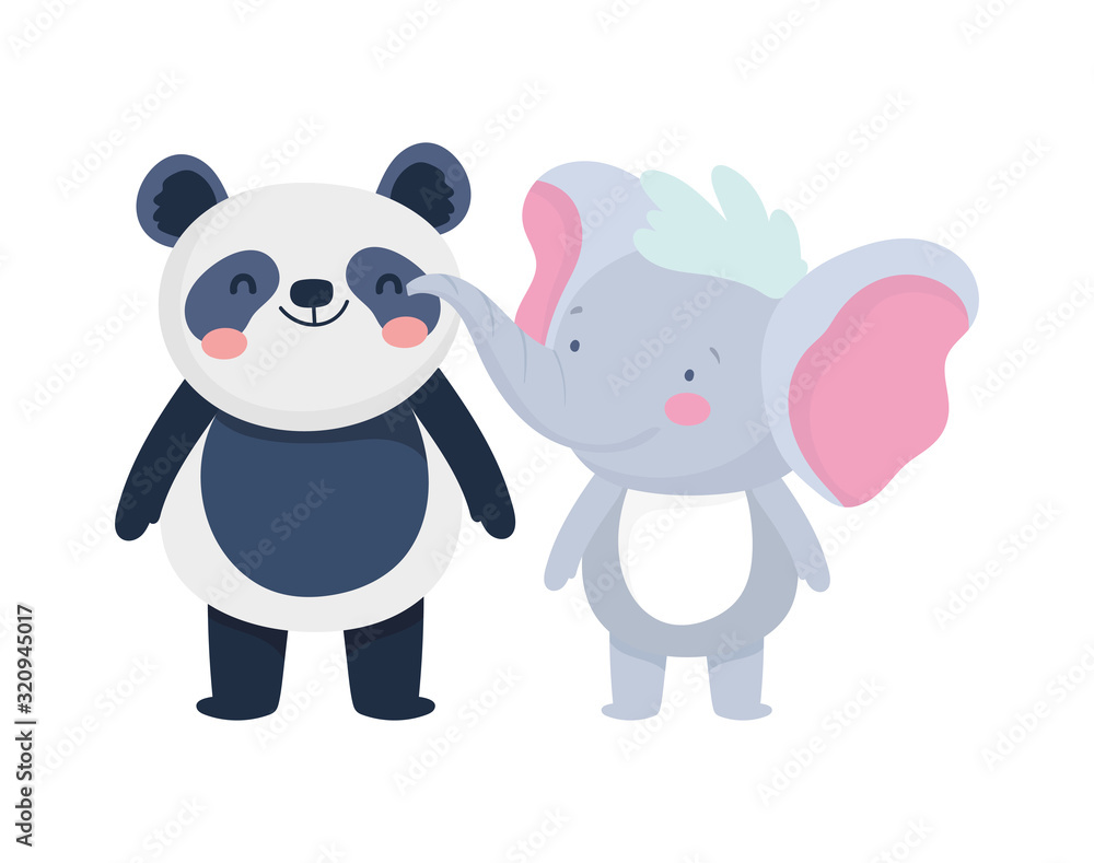 little panda and elephant cartoon character on white background little panda and elephant cartoon character on white background