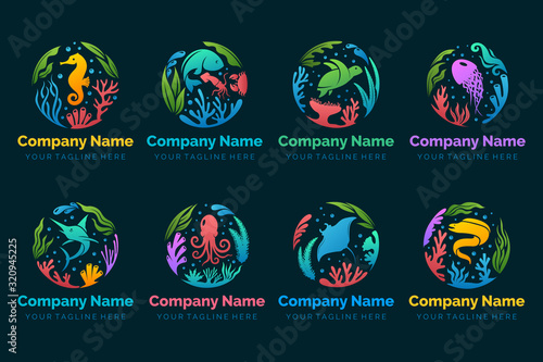Under the sea logo collection in gradient colours for your company or your design element
