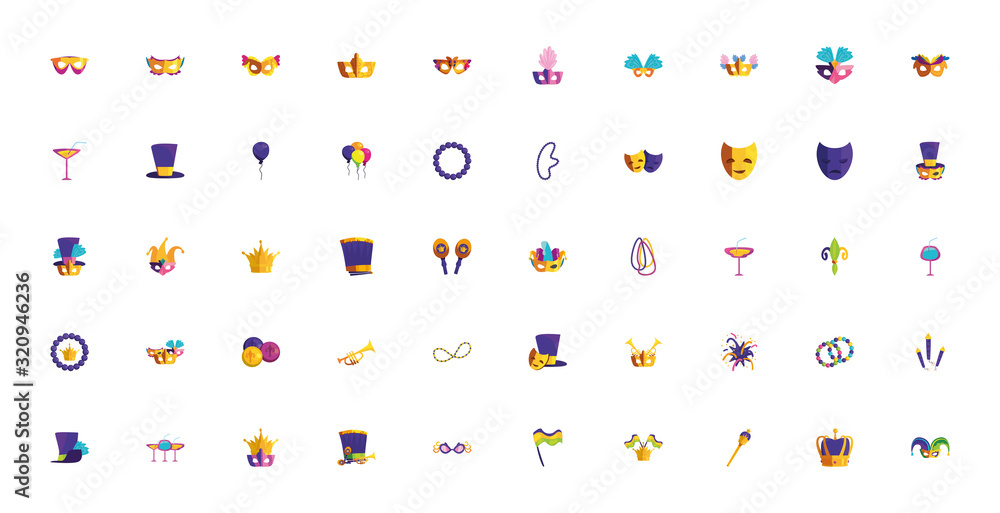 Naklejka premium Isolated mardi gras icon set vector design