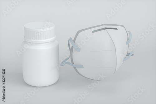 Medical mask with white background,3d rendering.