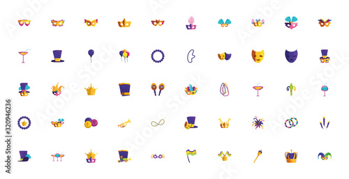 Isolated mardi gras icon set vector design