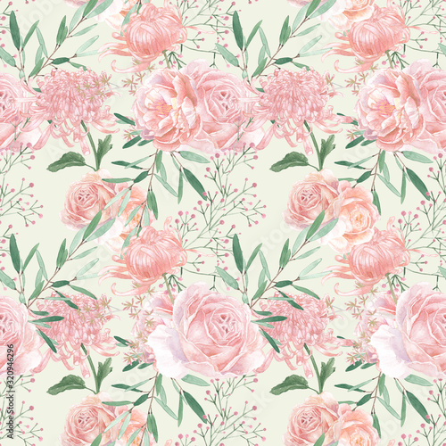 Wallpaper Mural romantic eucalyptus leaf greenery english rose pattern seamless spring romantic modern summer retro Torontodigital.ca