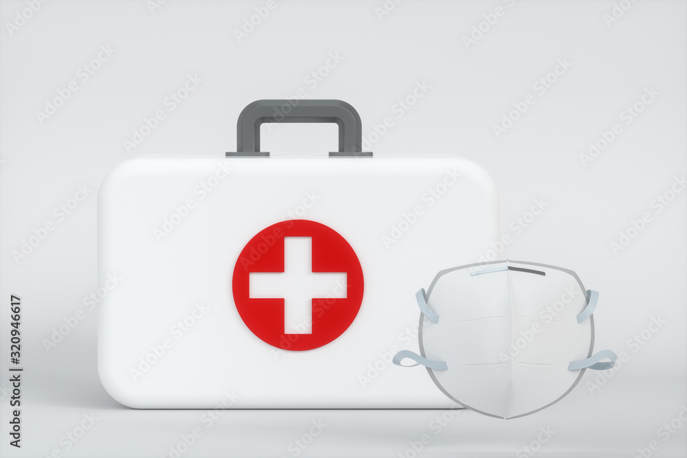 Obraz premium Medical kit and emergency medical equipment with white background,3d rendering.