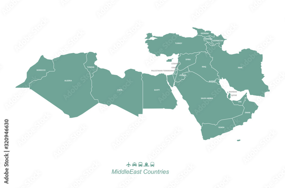 arab countries map. middle east countries map.