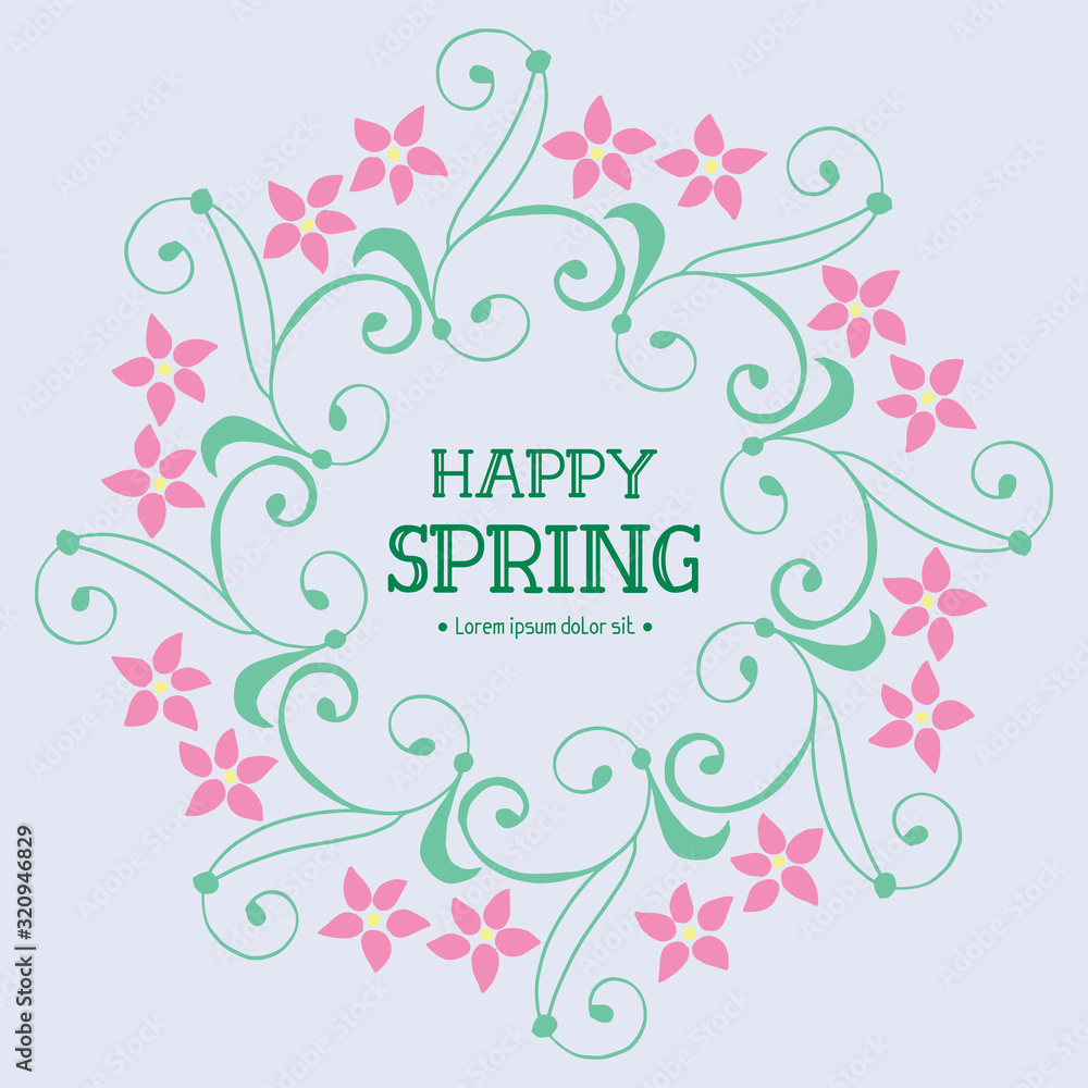 Unique Shape of happy spring greeting card, with beautiful leaf and flower frame. Vector