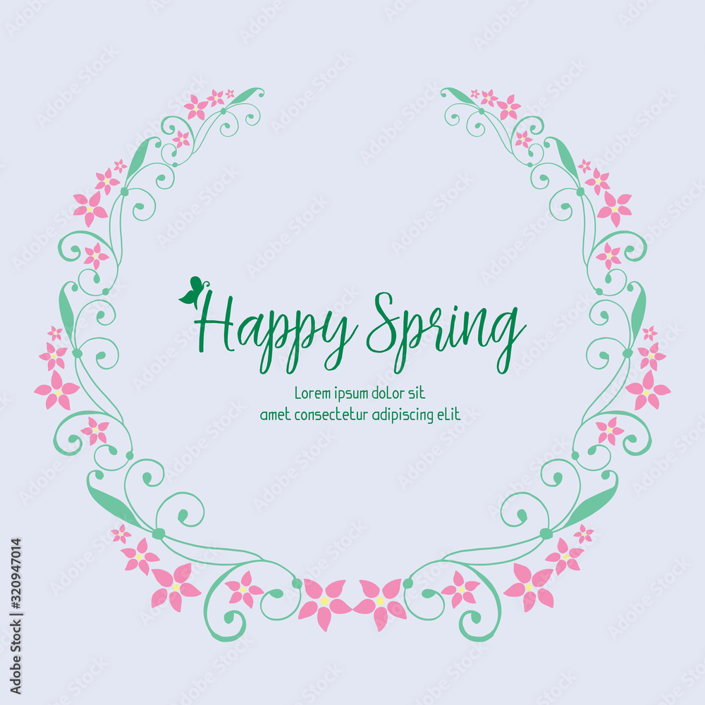 The happy spring beautiful invitation card design, with unique pattern of leaf and pink flower frame. Vector