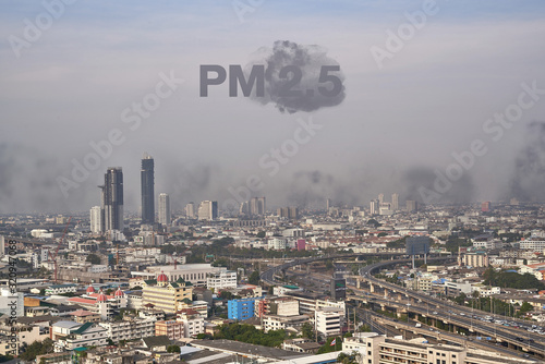 Canvas Print Bangkok Thailand- Jan 31, 2020: High angle view of the building in Bangkok a bad day, covered with dust pollution