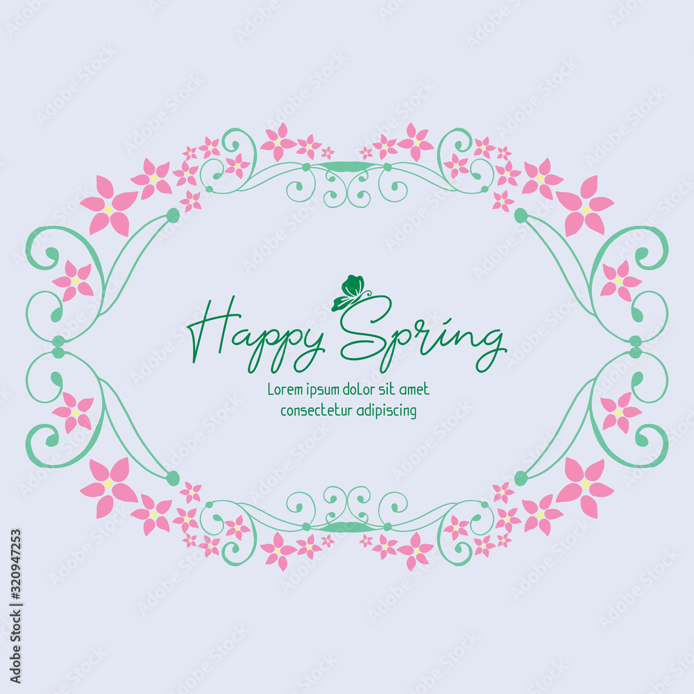 Ornate Pattern of leaf and pink flower frame, for happy spring elegant greeting card wallpaper design. Vector