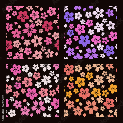 芝桜の花柄パターン4色セット レトロ、サイケデリック、夜桜