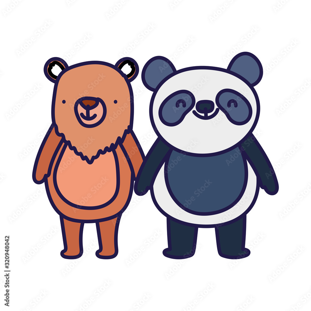 little panda and bear cartoon character on white background little panda and bear cartoon character on white background