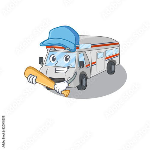 Smiley Funny campervan a mascot design with baseball
