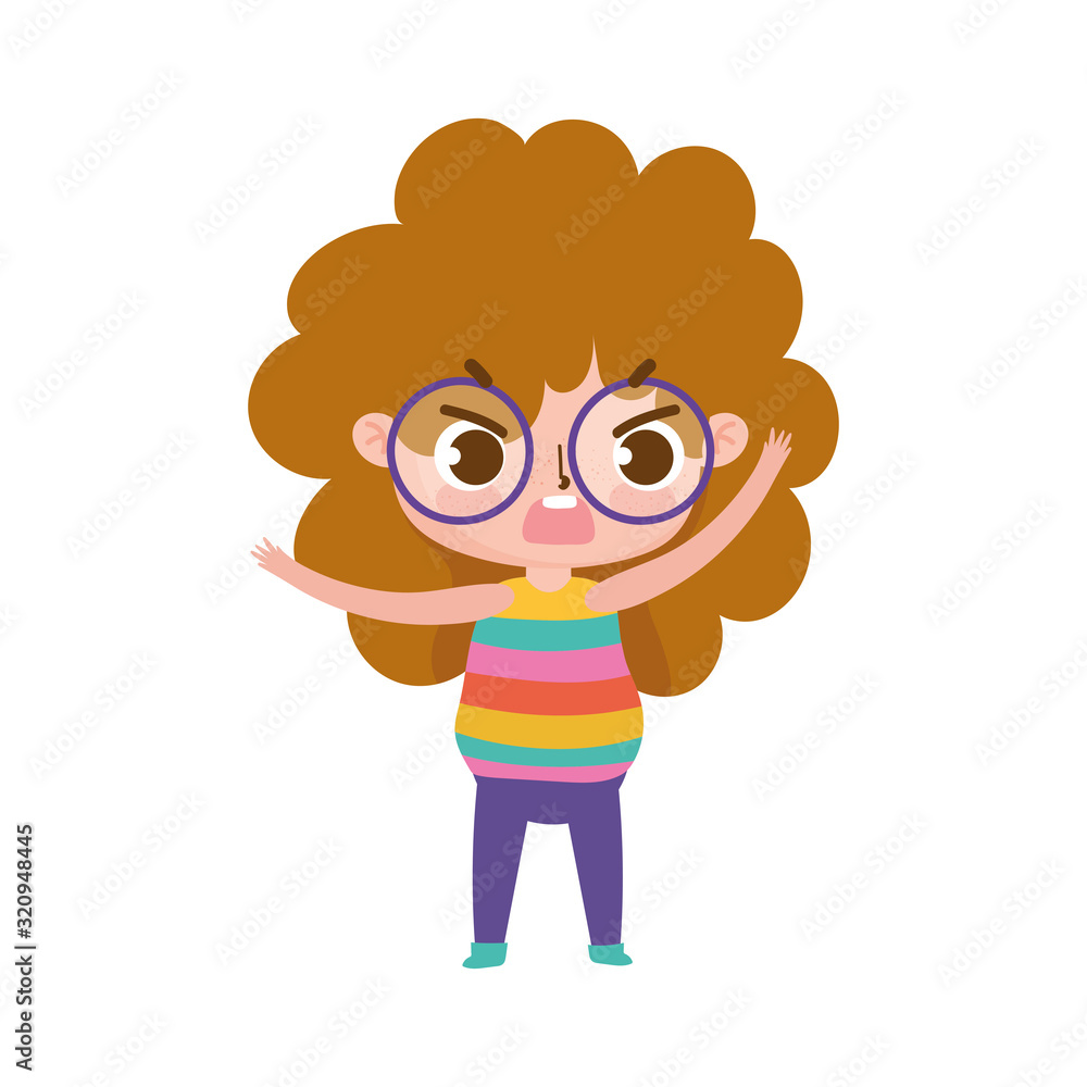 little girl with glasses curly hair expression facial