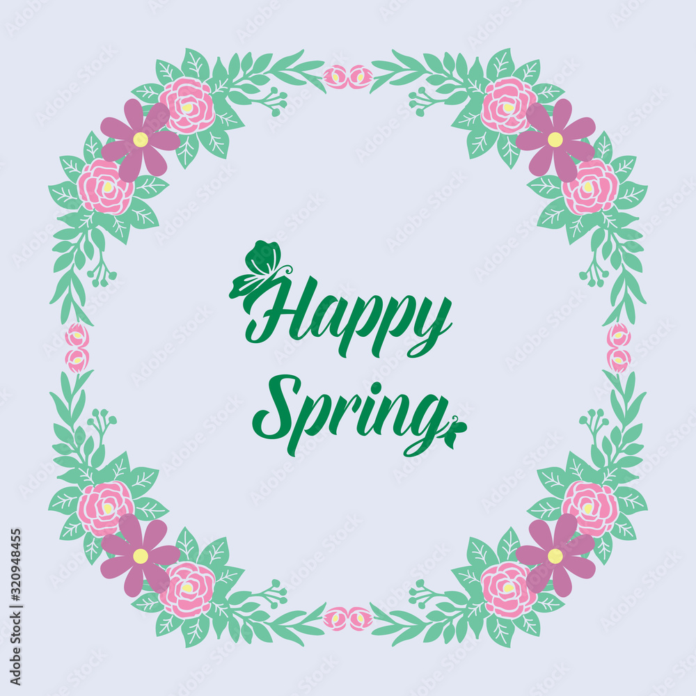 Template for happy spring greeting card design, with beautiful of leaf and floral frame concept. Vector