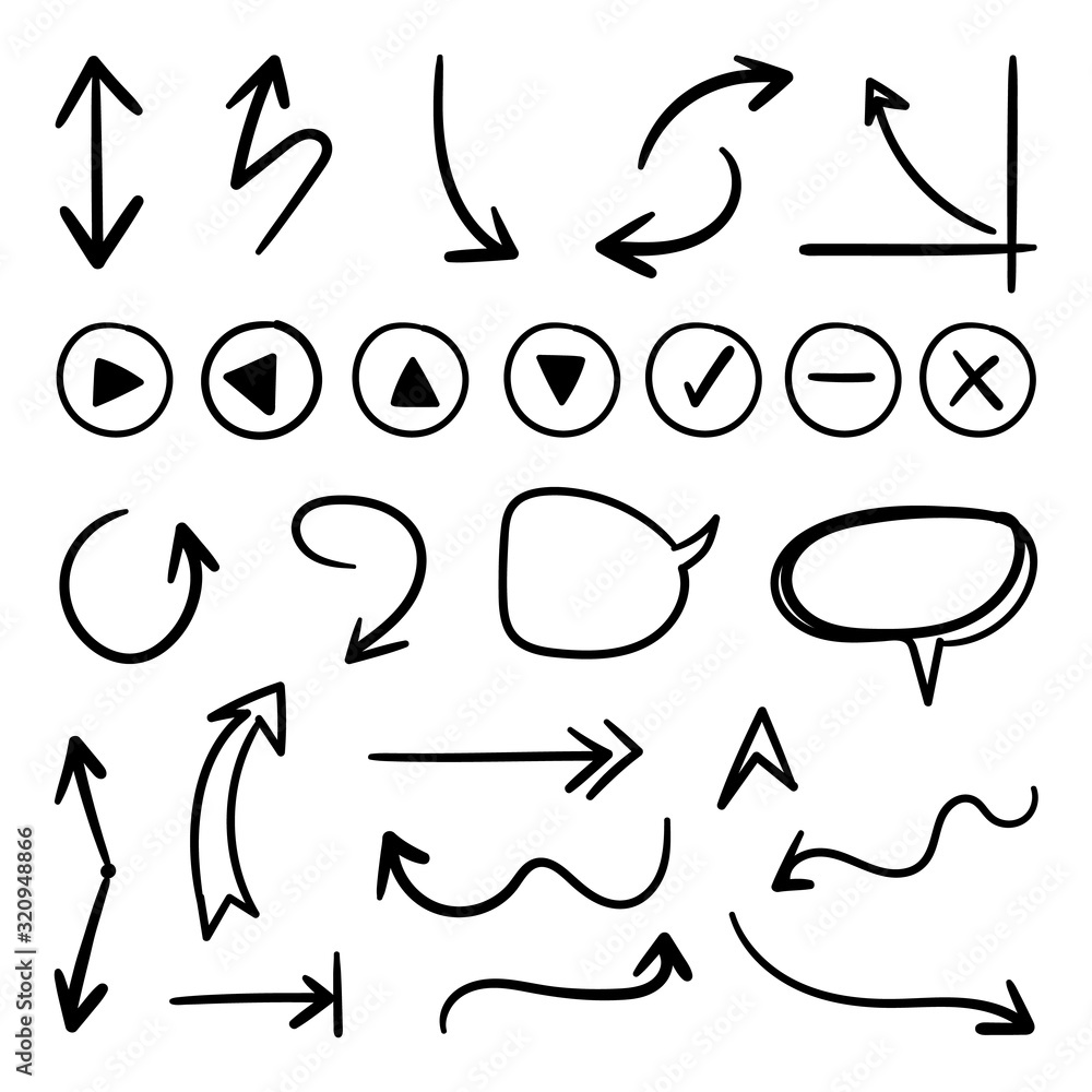 Hand drawn arrow mark icons vector Hand drawn arrow mark icons vector