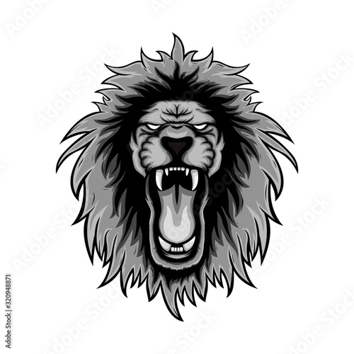 gray color lion roars illustration, lion mascot logo