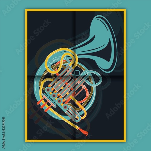 Vector Illustration with vintage and retro style of french horn