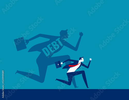 Person run away from debt. Concept business finance vector design, Shadow, Flat cartoon style design
