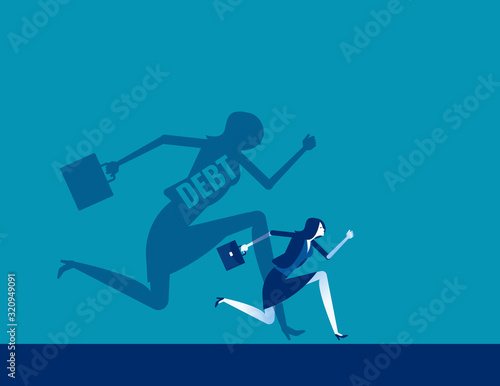 Person run away from debt. Concept business finance vector design, Shadow, Flat cartoon style design