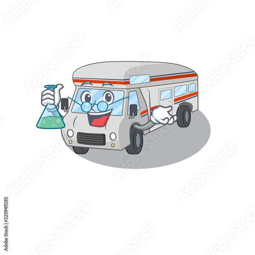 Cool clever Professor cartoon character with glass tube