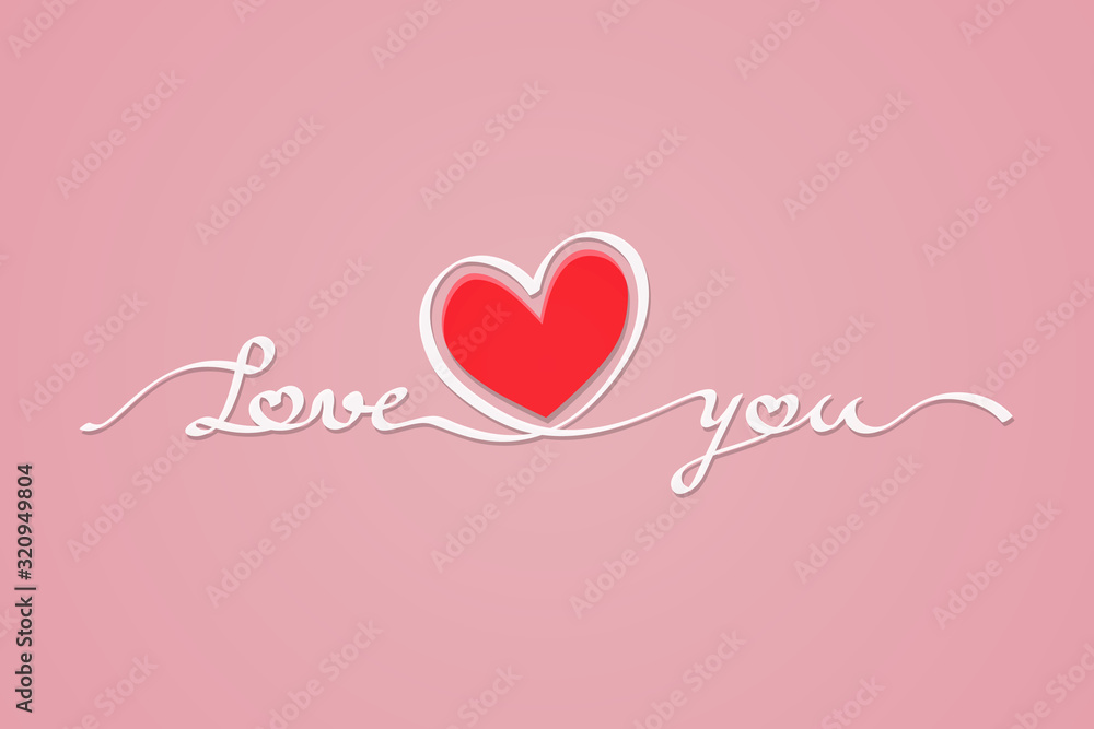 Love you card on valentines day greeting card with calligraphy and hand drawn design
