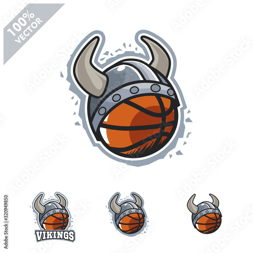 Basketball ball with Viking helmet logo vector illustration for club or team. Scalable and editable 4 variation vector.	