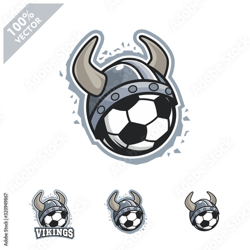 Soccer football ball with Viking helmet logo vector illustration for club or team. Scalable and editable 4 variation vector.	