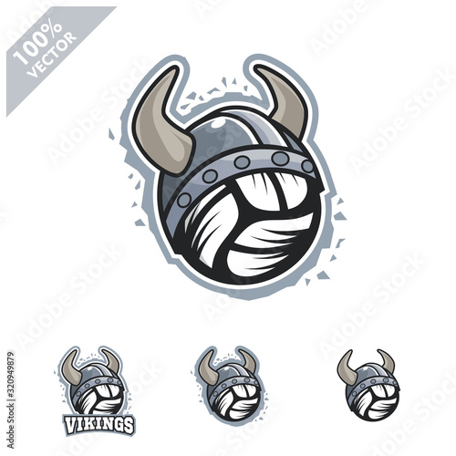 Volleyball ball with Viking helmet logo vector illustration for club or team. Scalable and editable 4 variation vector.	