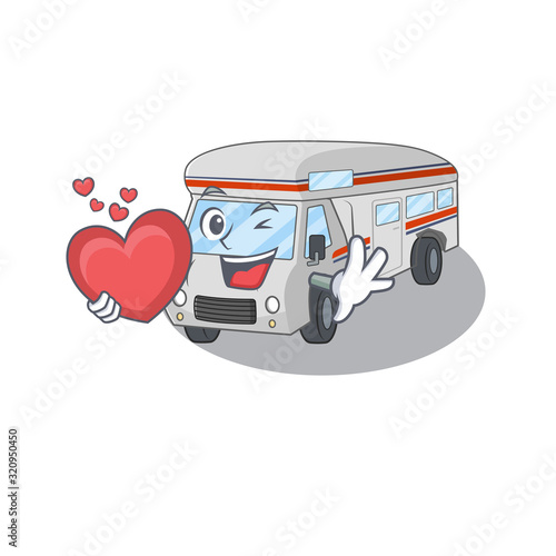Romantic campervan cartoon picture holding a heart