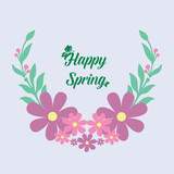 Cute shape pattern leaf and flower frame, for happy spring greeting card design. Vector