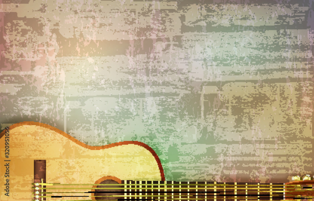 abstract gray grunge vintage sound background acoustic guitar vector illustration - obrazy, fototapety, plakaty 