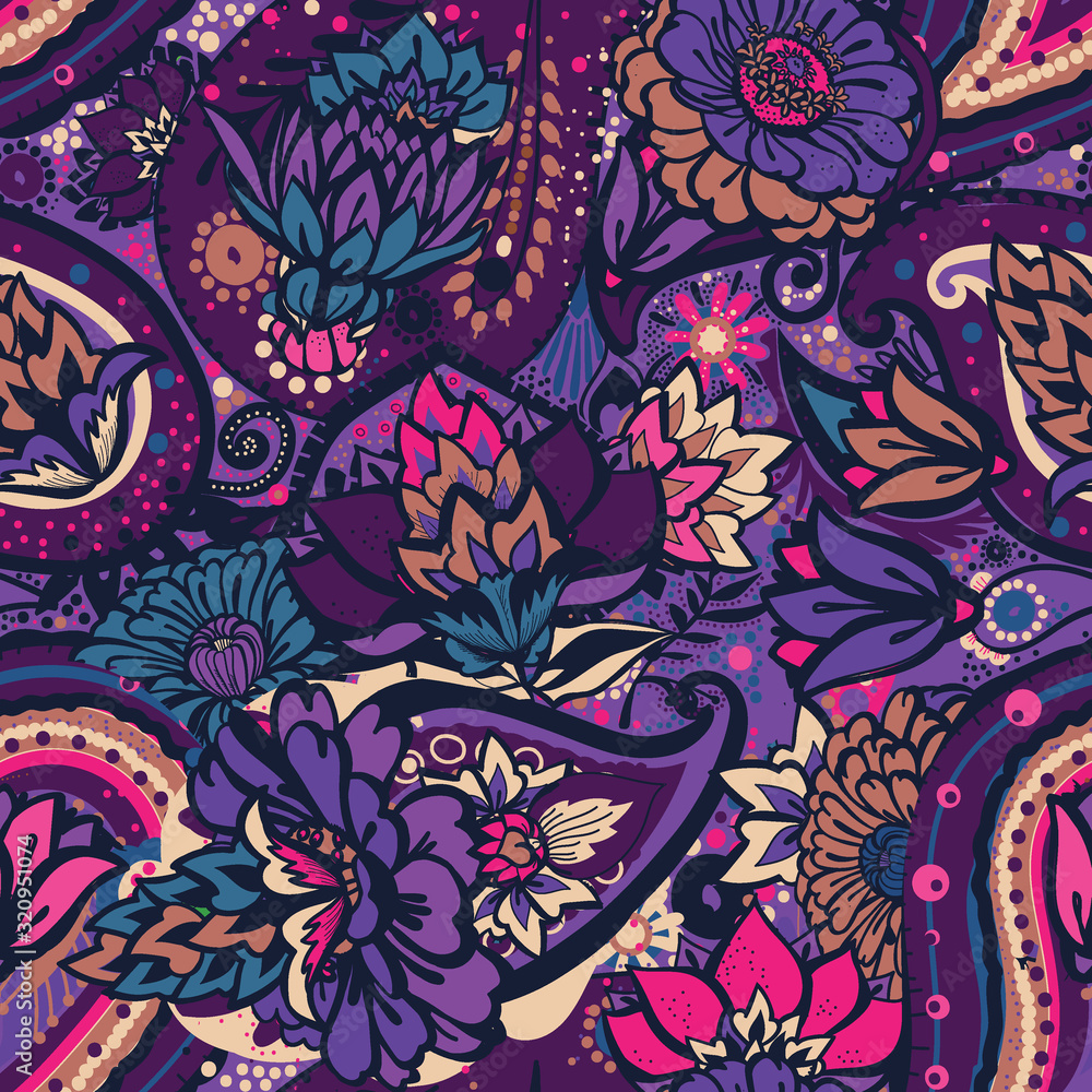 Fototapeta premium Seamless floral pattern in vintage oriental paisley style.