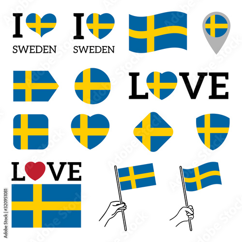 Flag of Sweden. Set of vector Flags. I love Sweden