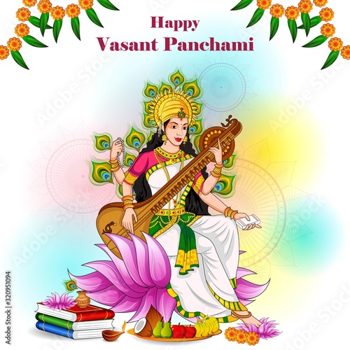 vector illustration of Vasant Panchami Saraswati Puja Indian festival background © stockshoppe