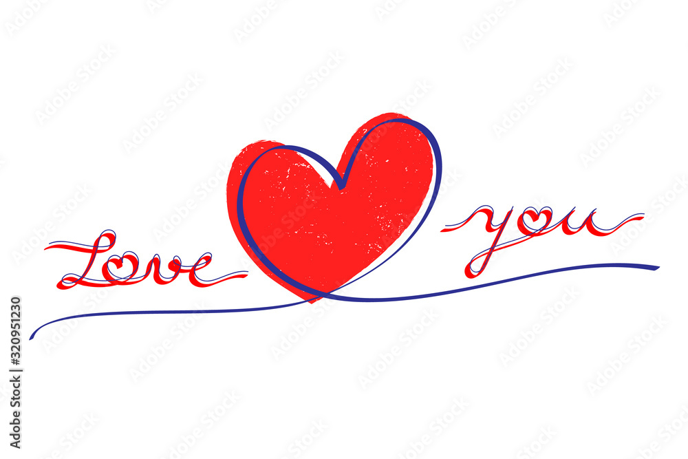 Love you card on valentines day greeting card with calligraphy and hand drawn design