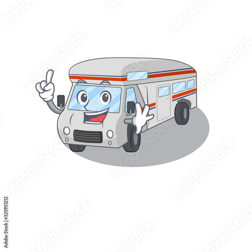 mascot cartoon concept campervan in One Finger gesture